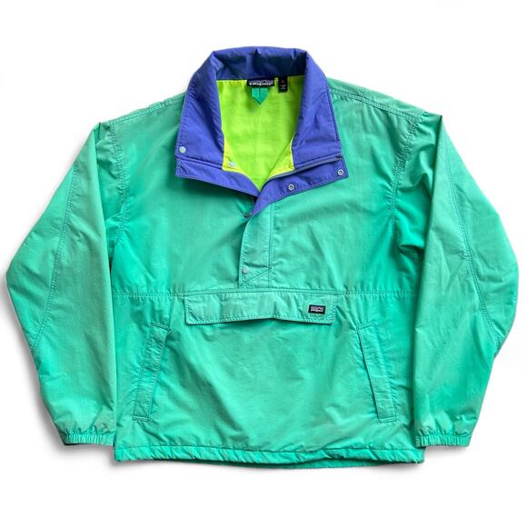 Vintage Made in USA Patagonia Anorak Half Zip Snap T Jacket Faded Green Neon L - Picture 1 of 16